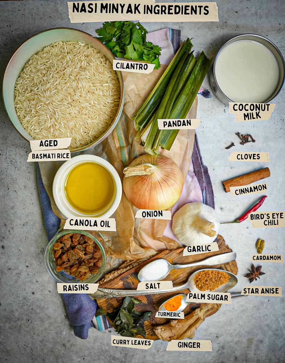 Ingredients for nasi minyak.