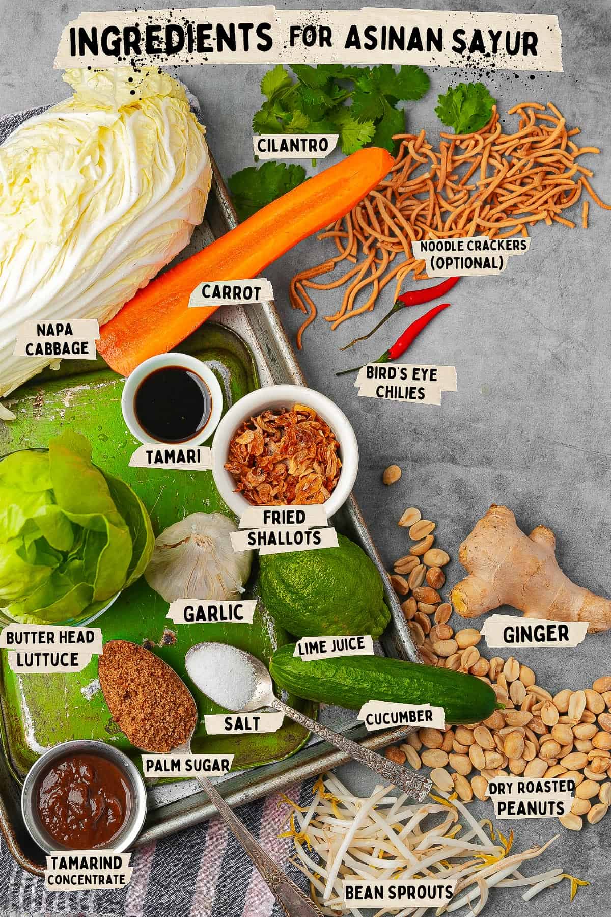 A list of ingredients for asinan sayur.