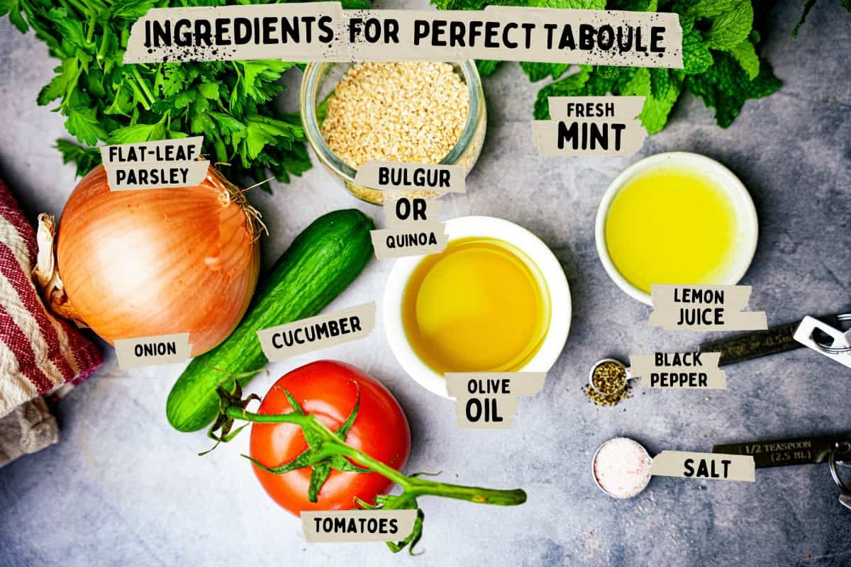 Ingredients for making taboule.