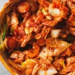 Mixed kimchi in a bowl before fermentation
