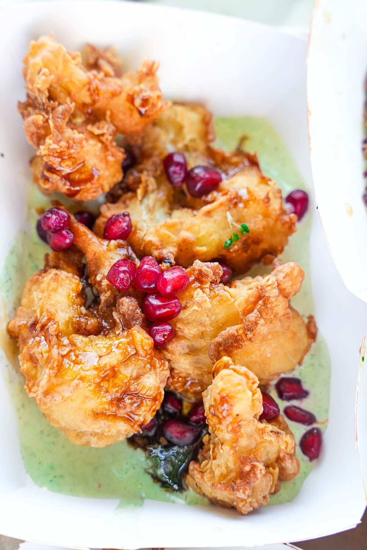 Pomegranate molasses crispy cauliflower. mint yogurt & pistachios.