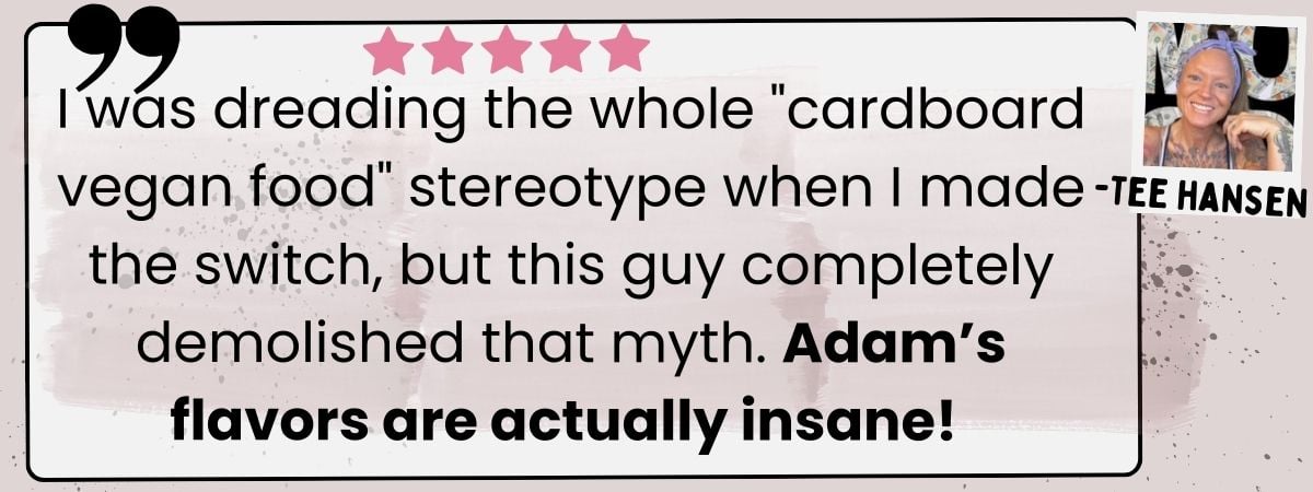 A testimonial with five pink stars and a photo of Tee Hansen says: 