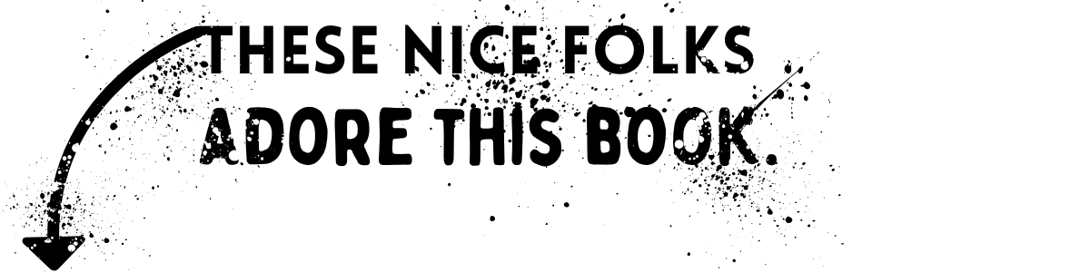 Black text reads These nice folks adore this book, a Street Vegan favorite. A curved arrow points left and black paint splatters decorate the text on a white background.