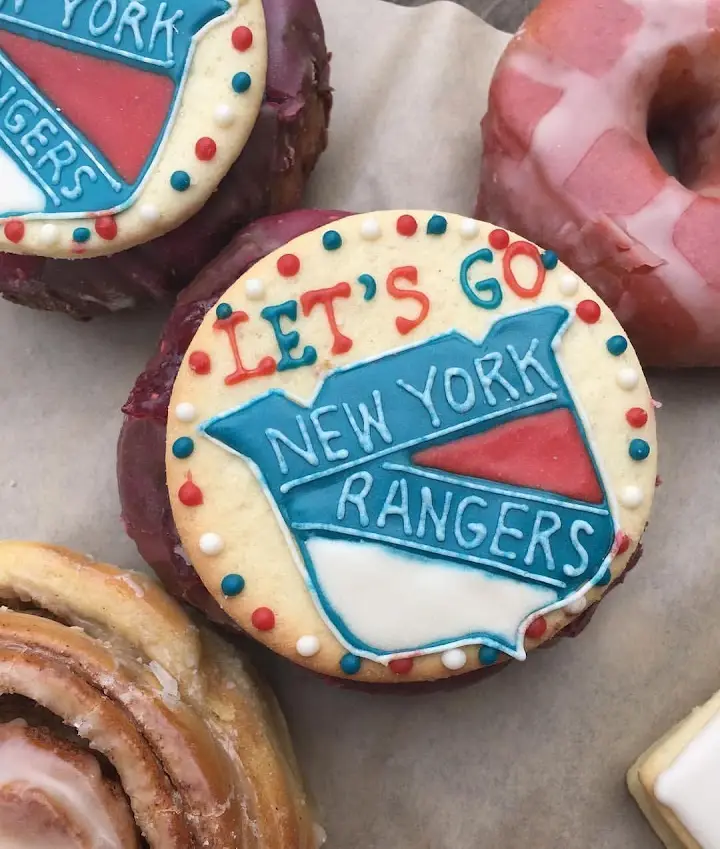 Custom New York Rangers vegan doughnuts